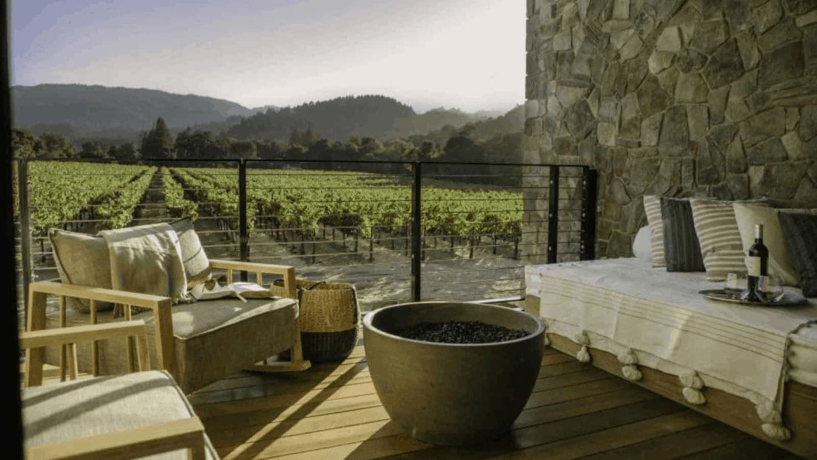 Patio overlooking vineyard with mountain views