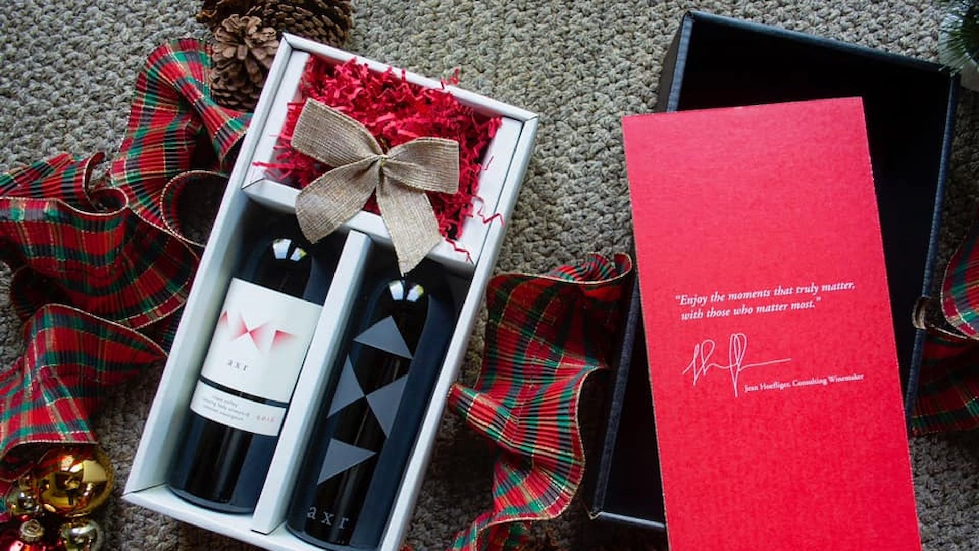 Gift box with wine and red card