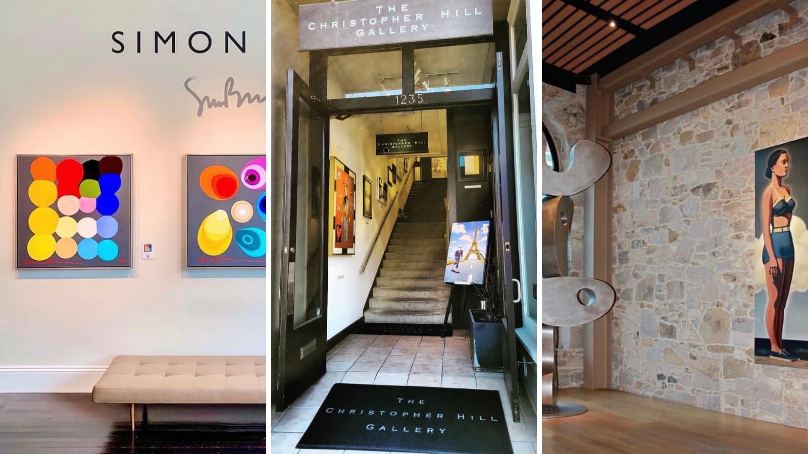 Art galleries with colorful and modern artwork.