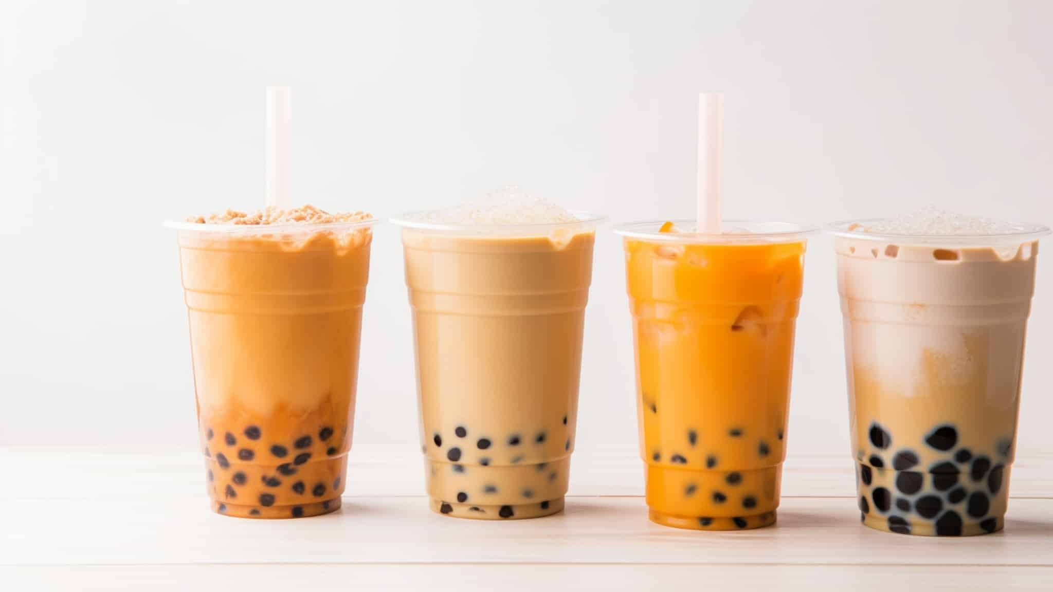 Various flavors of bubble tea with tapioca pearls