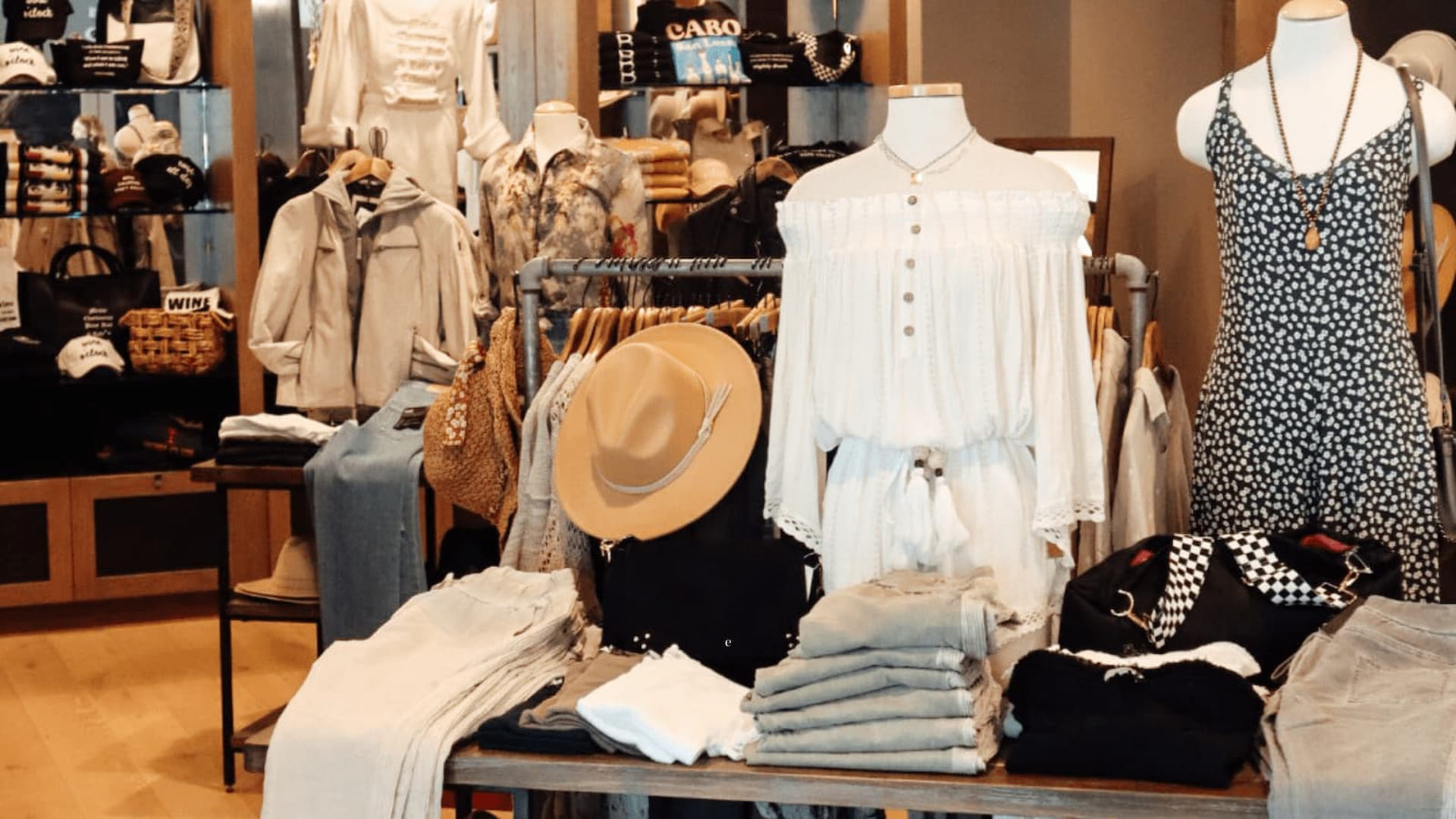 Fashionable clothing display in boutique store