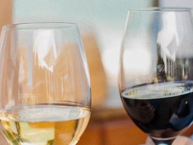Two glasses of white and red wine