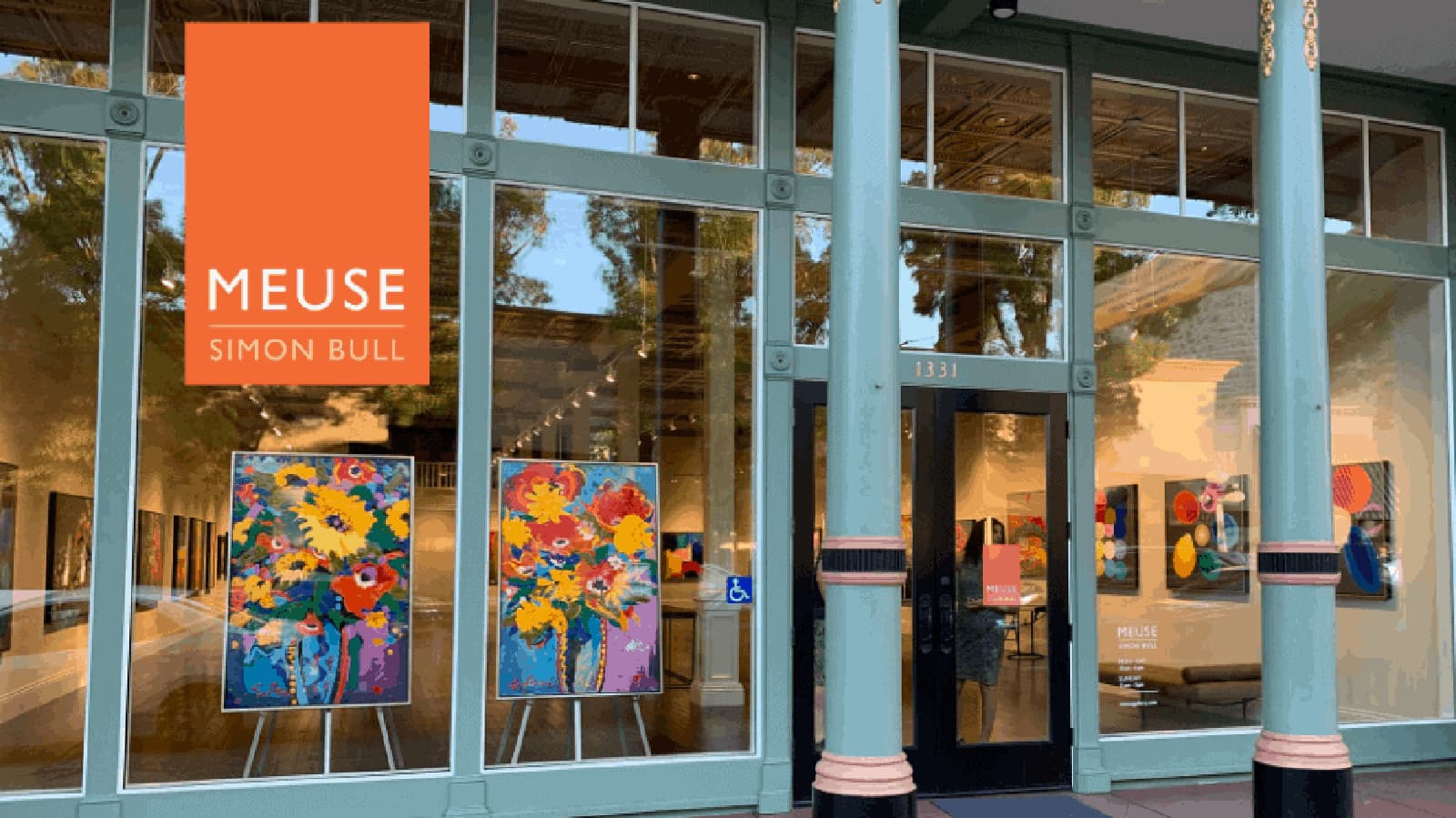 Meuse Simon Bull gallery with colorful artworks displayed