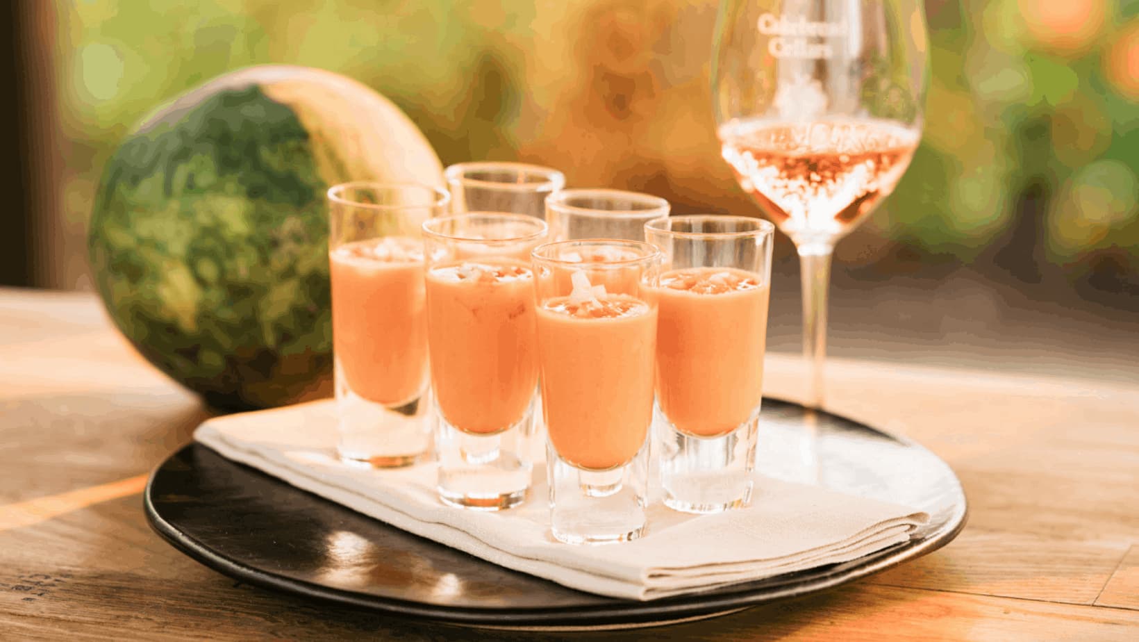 Watermelon shots with a wine glass