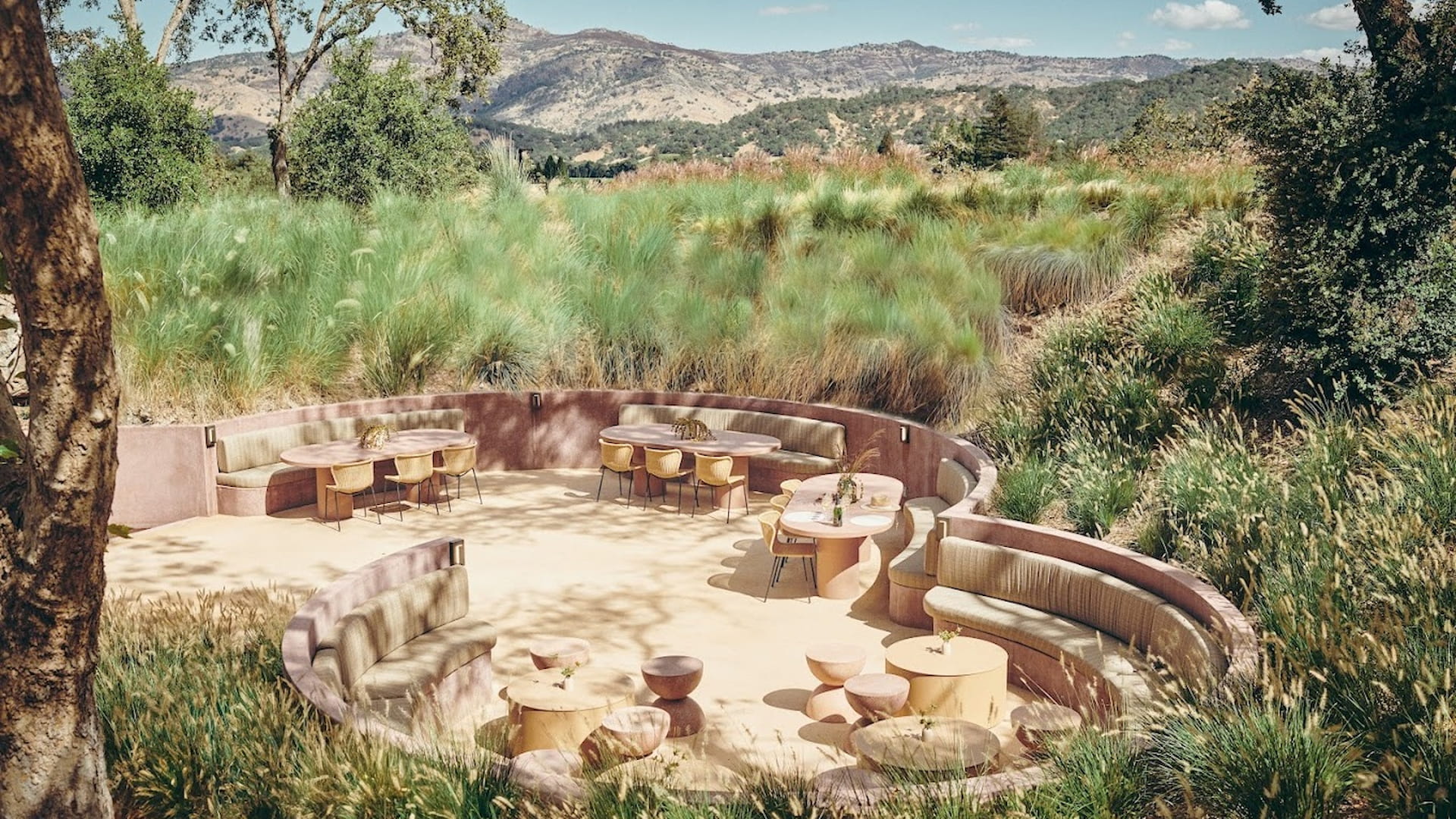 Outdoor seating area in natural landscape
