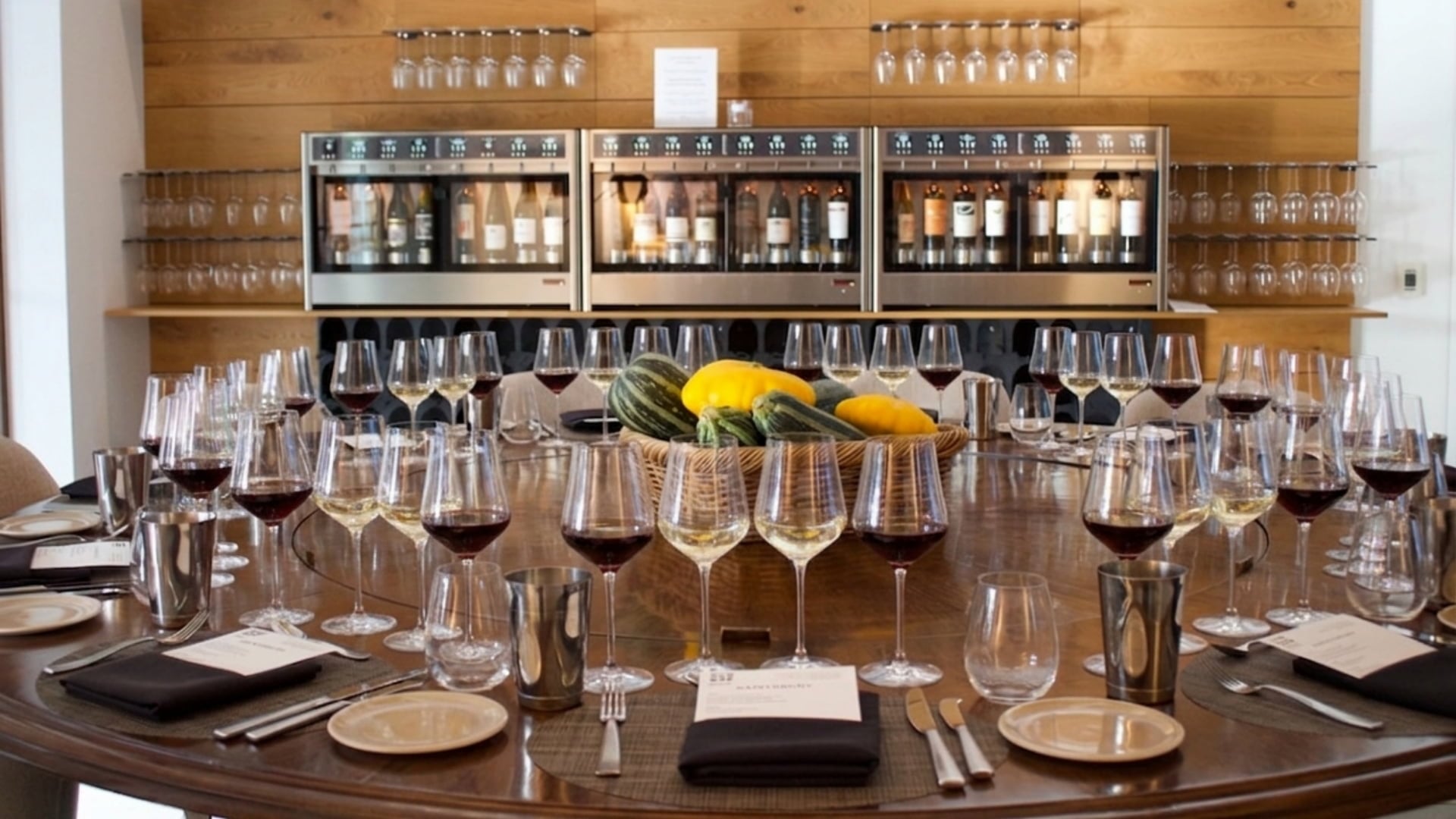 Wine tasting setup with glasses on round table