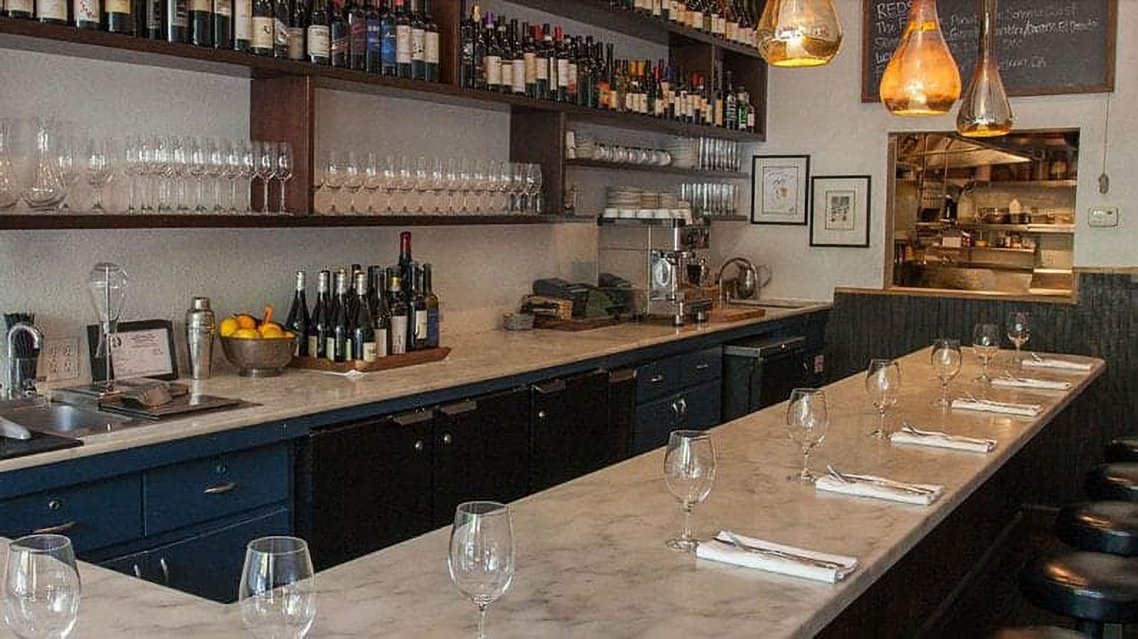 Modern wine bar with marble countertop