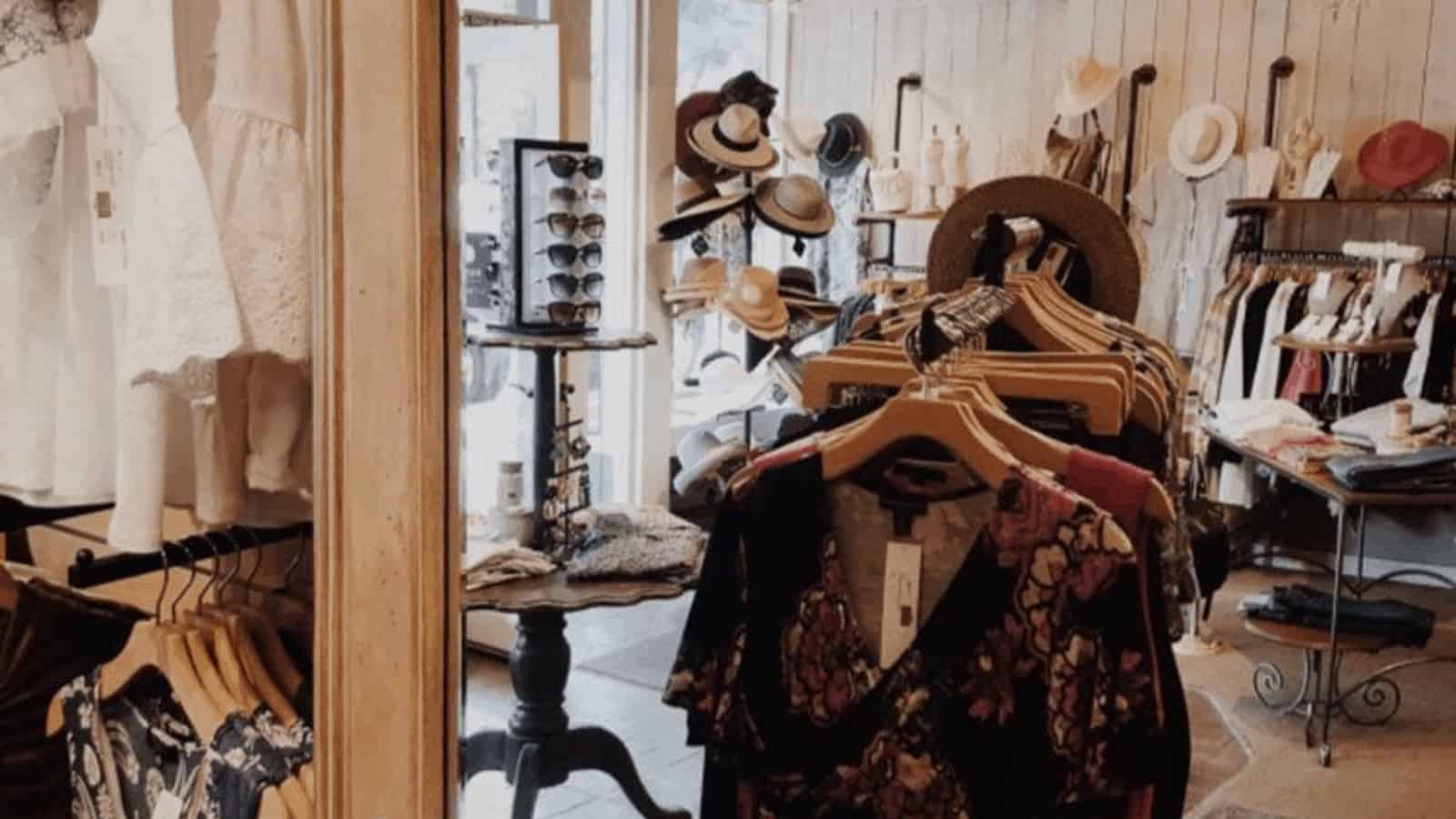 Clothing store with hats and dresses display