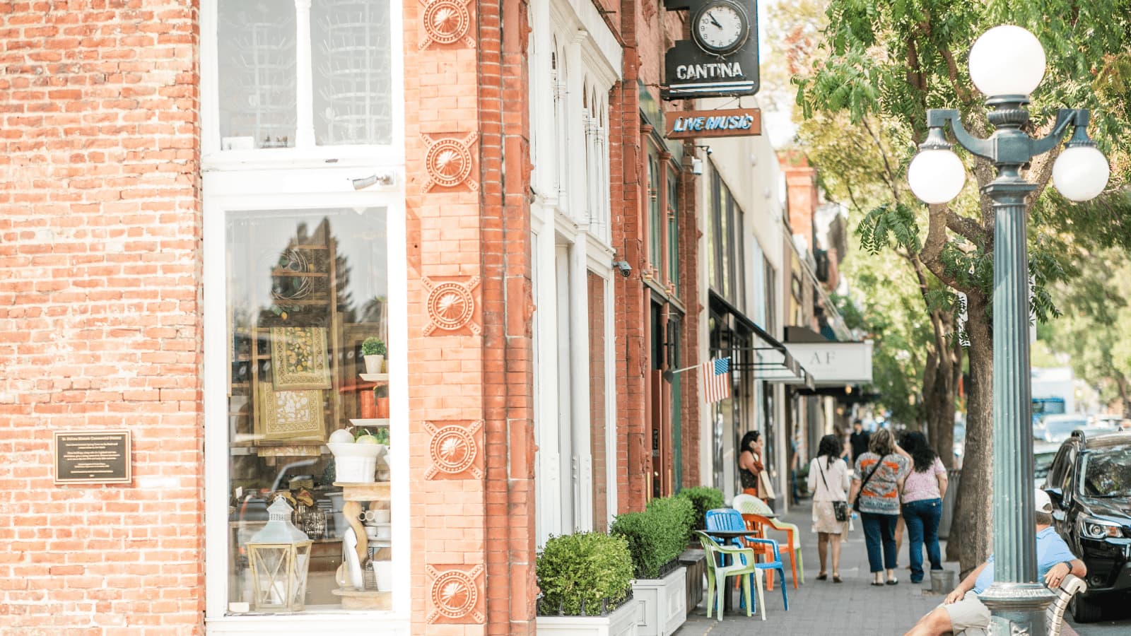 People walking on a charming street
