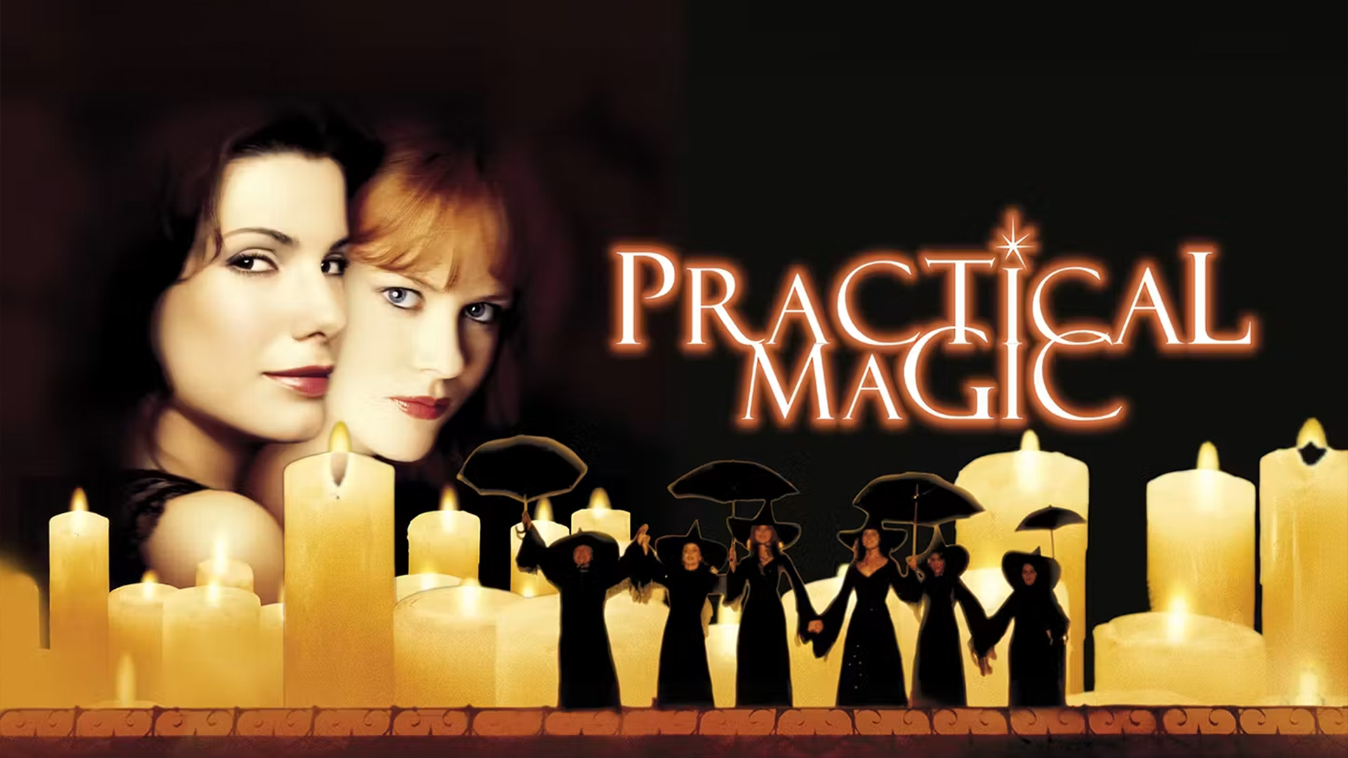 Practical Magic poster with witches, candles, and title