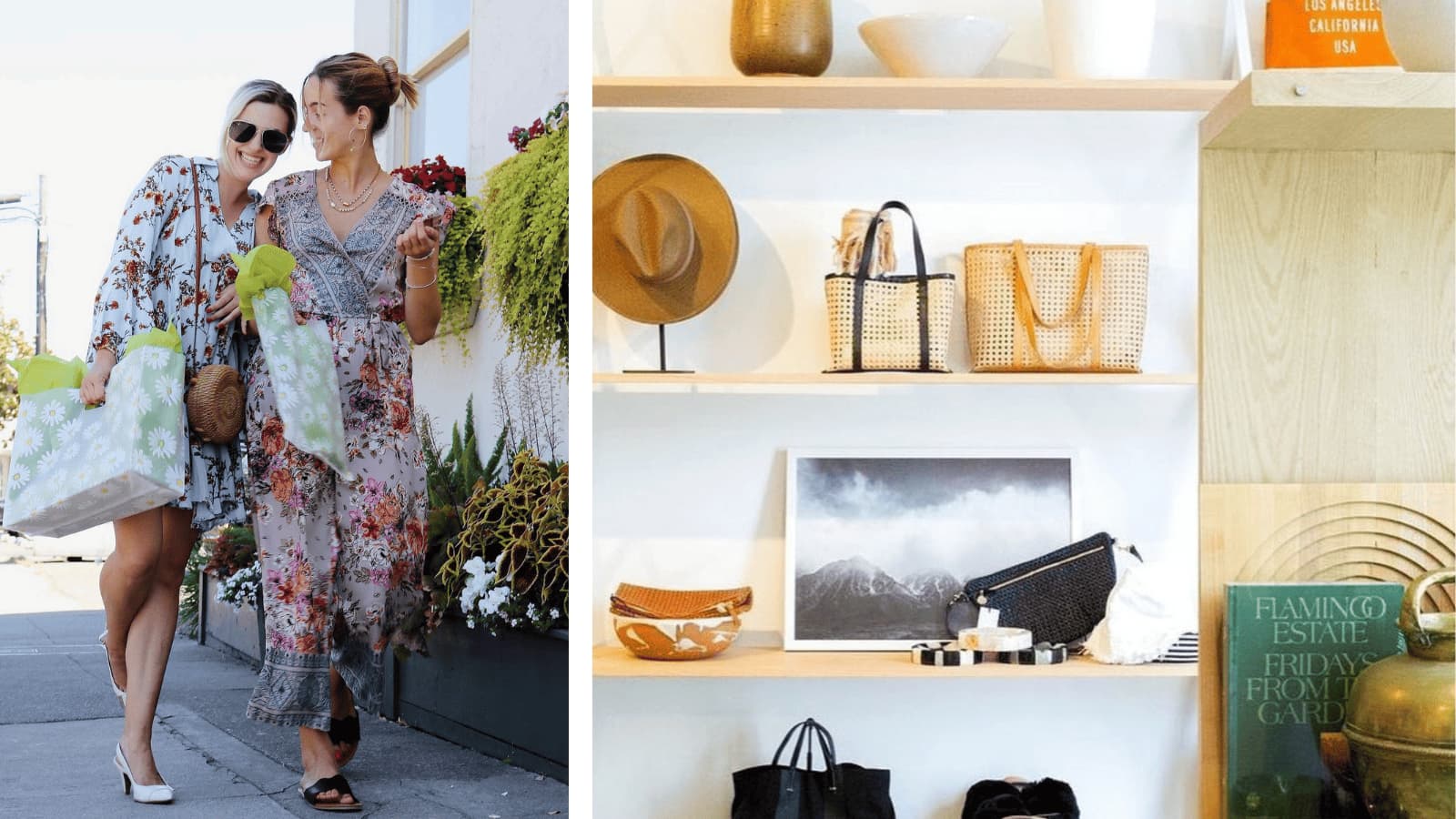 Women shopping with bags, boutique store interior