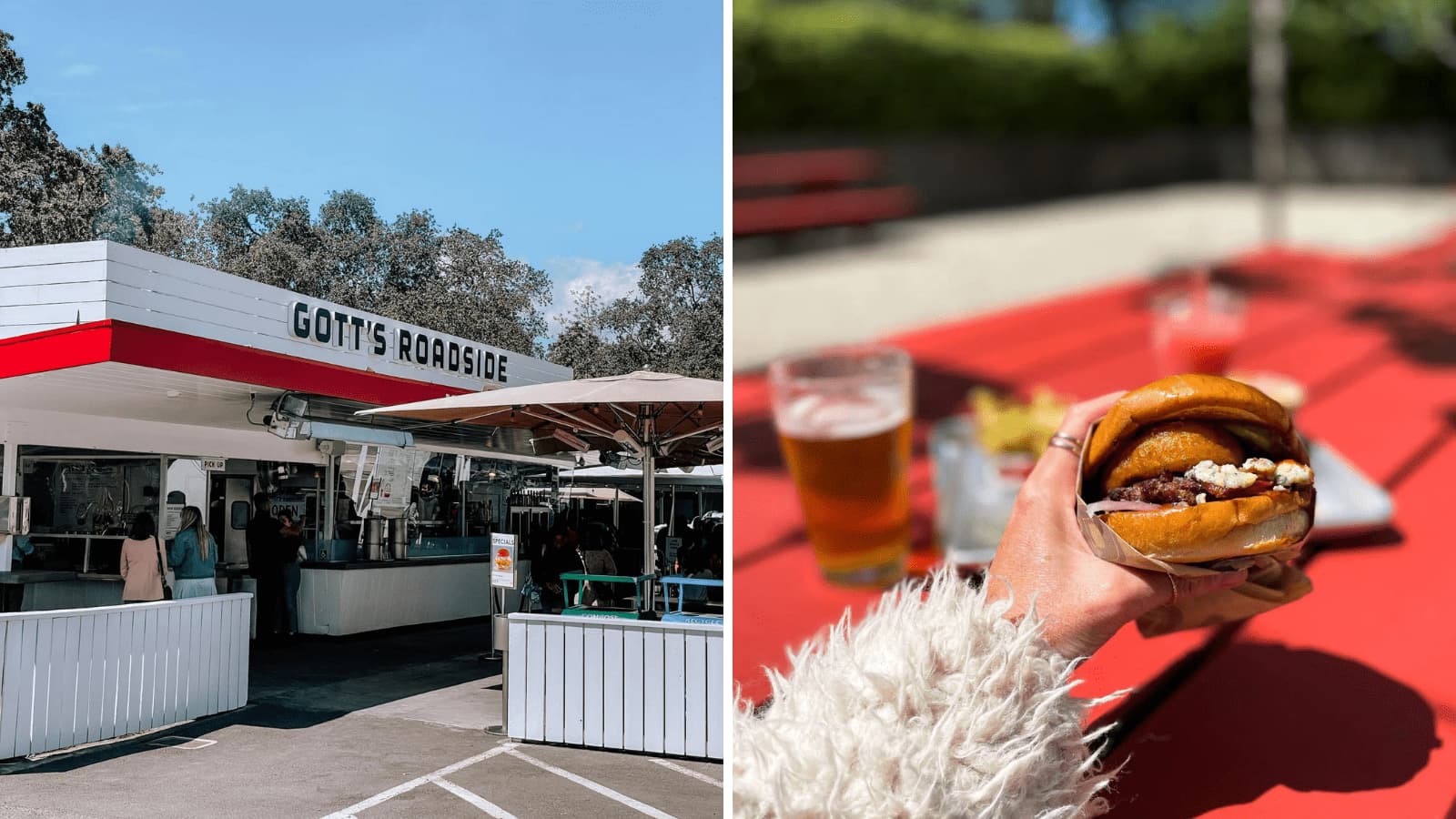 Gott's Roadside restaurant and burger with beer.