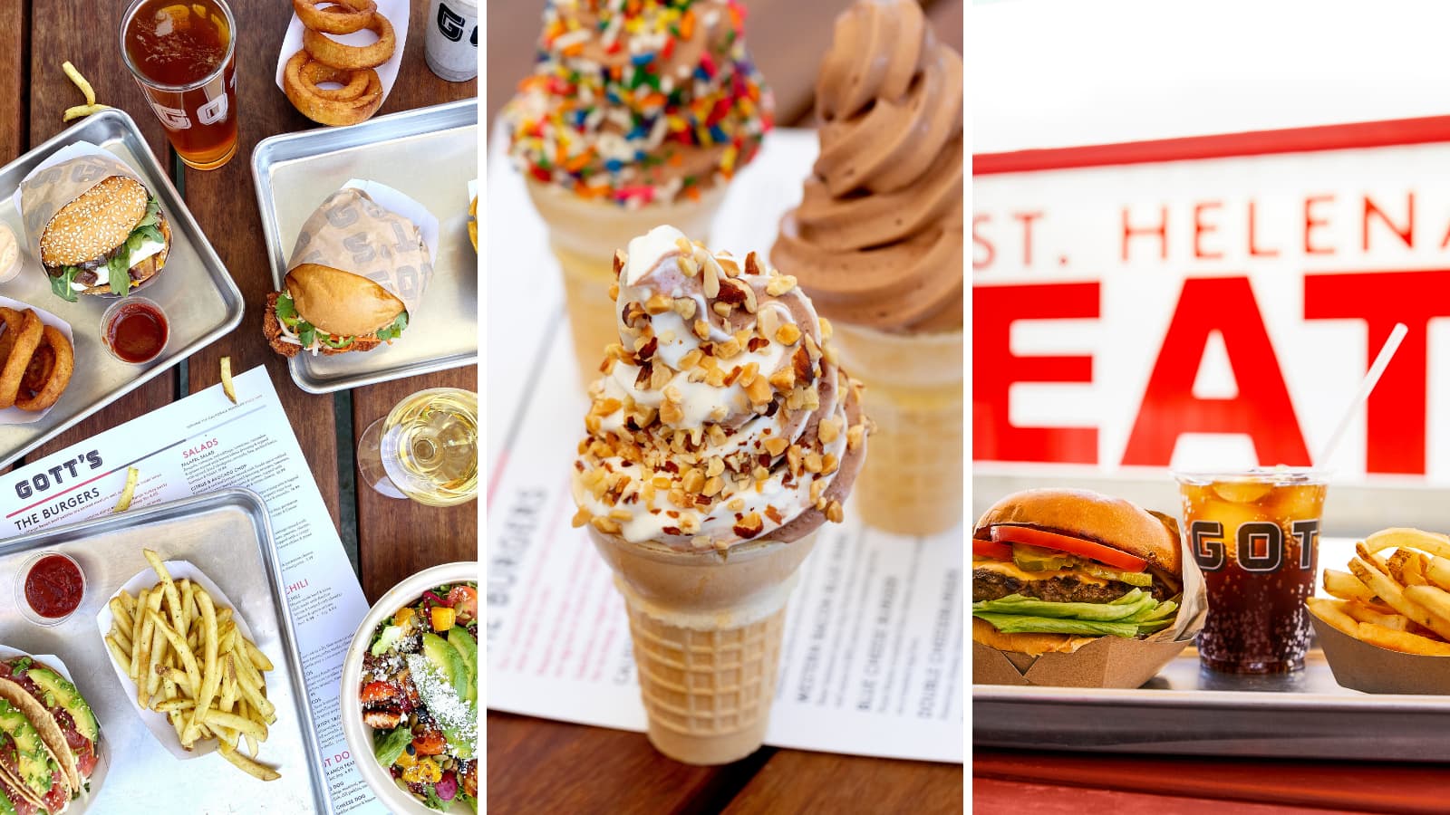 Burgers, fries, ice cream, and drinks from restaurant