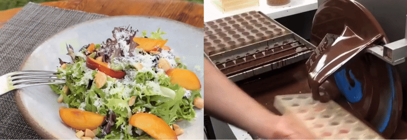 Fresh salad and chocolate production process.
