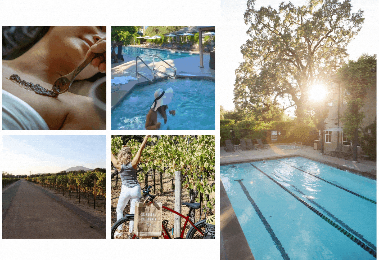 Relaxing at a luxury spa and vineyard resort.
