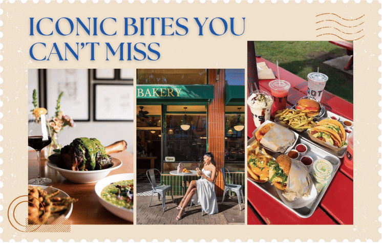 Delicious dishes and drinks at bakery restaurant.