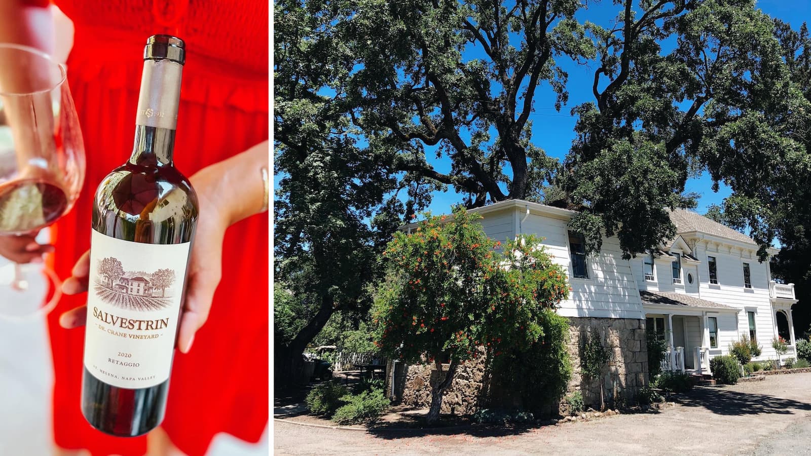 Salvestrin wine bottle and vineyard house.