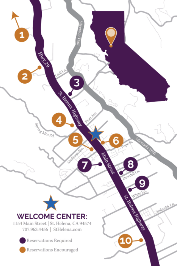 St. Helena map with numbered locations and directions.