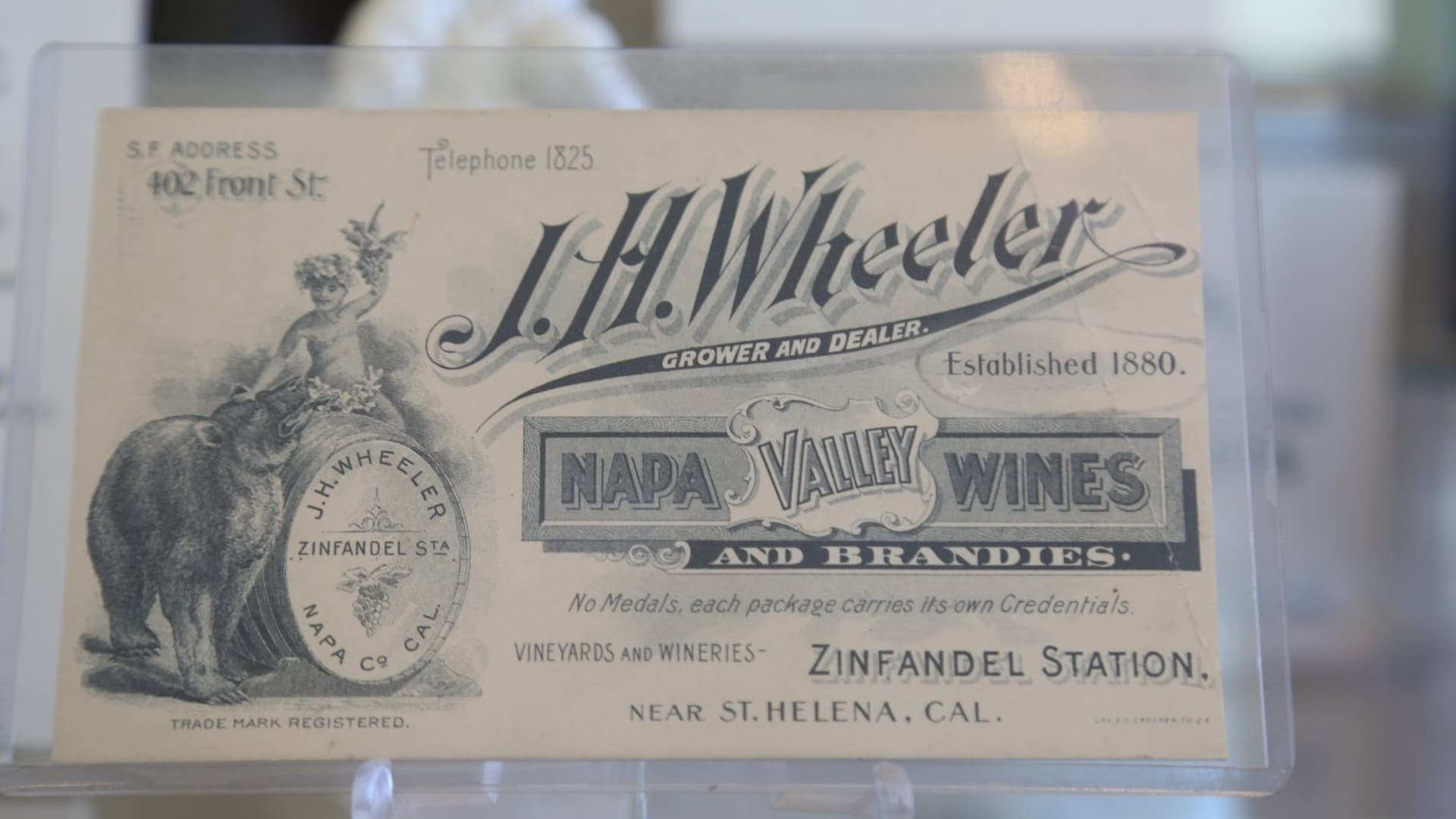 Vintage Napa Valley wine advertisement, J.H. Wheeler.