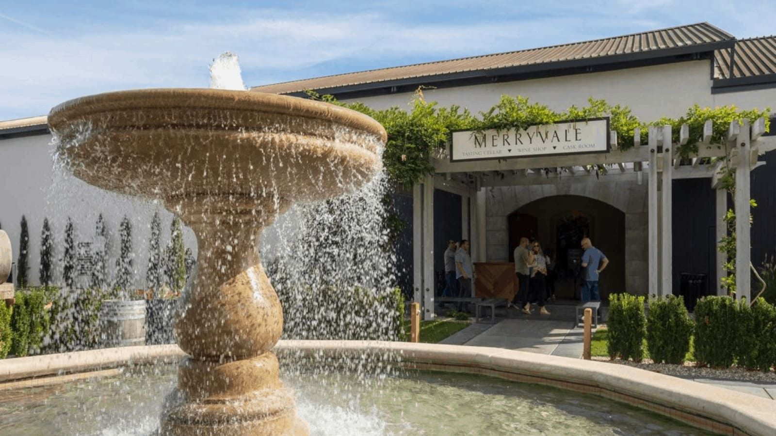 Fountain in front of winery entrance