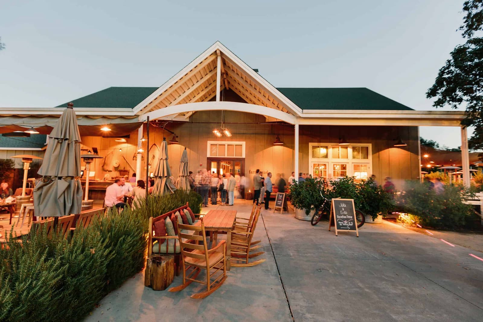 Outdoor patio at a busy restaurant