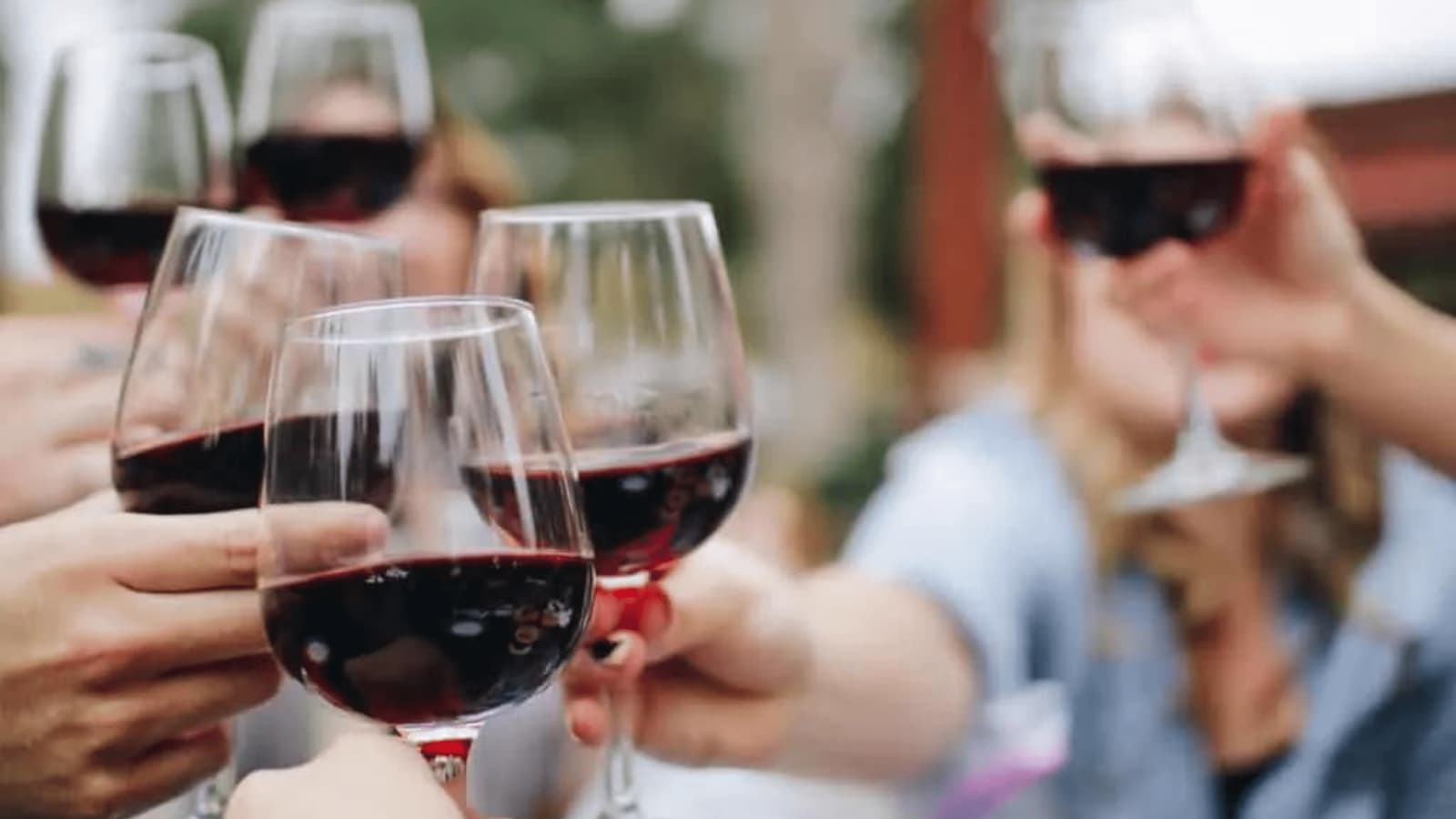 People toasting with red wine glasses