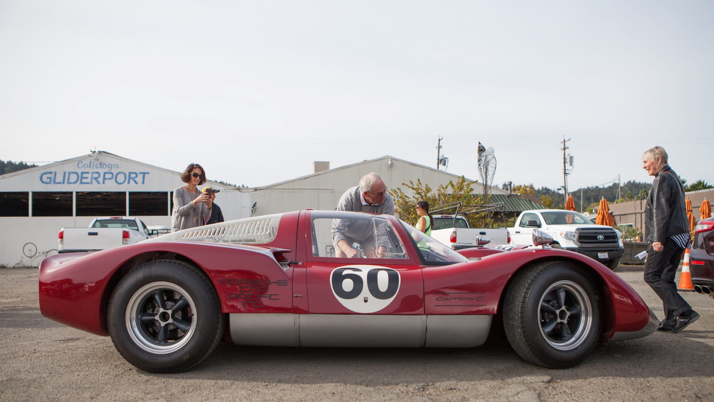 Red vintage car at Calistoga Gliderport