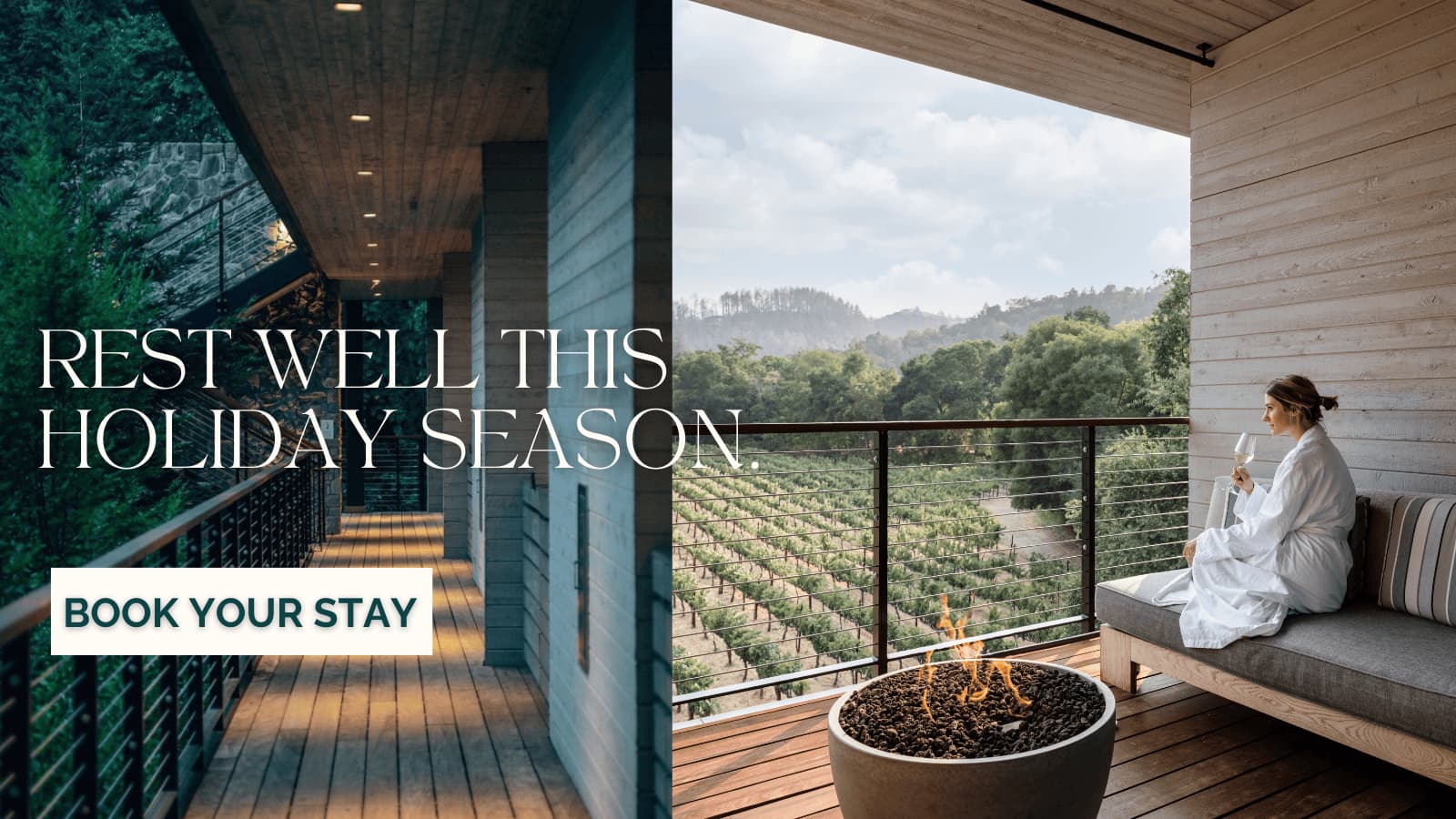Holiday season retreat with vineyard view.
