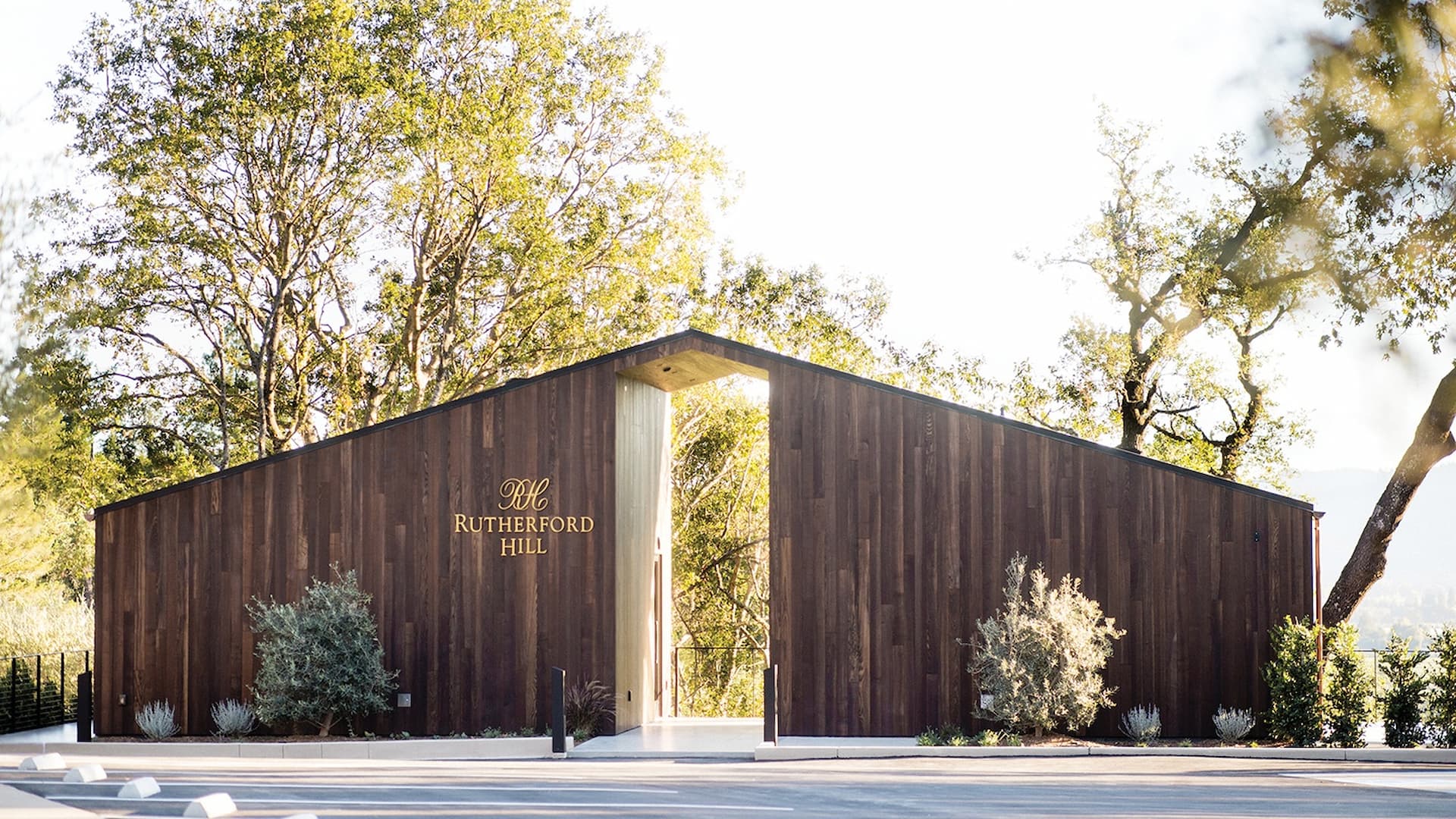 Rutherford Hill Winery entrance with trees.