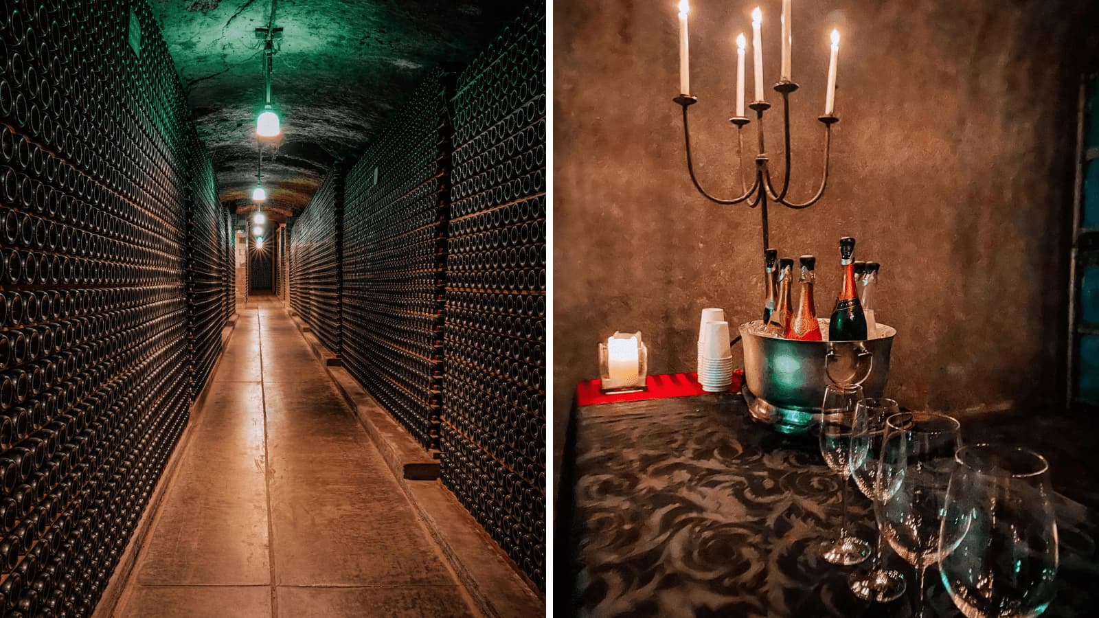 Wine cellar with bottles and candelabra