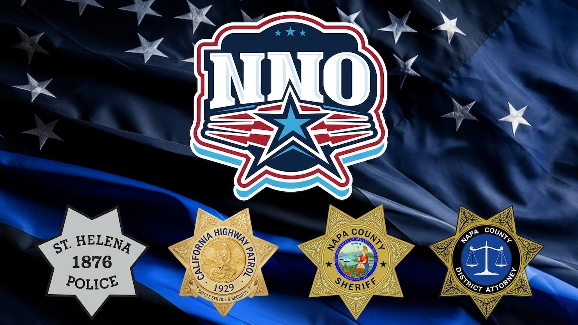 NNO logo above law enforcement badges and flag