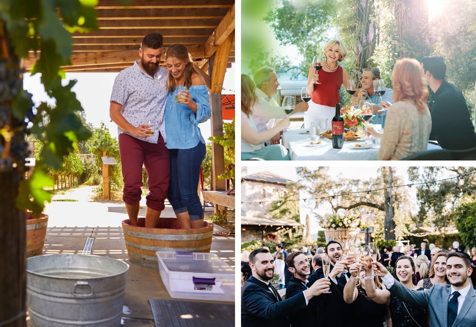 Grape stomping and wine celebration event with friends.