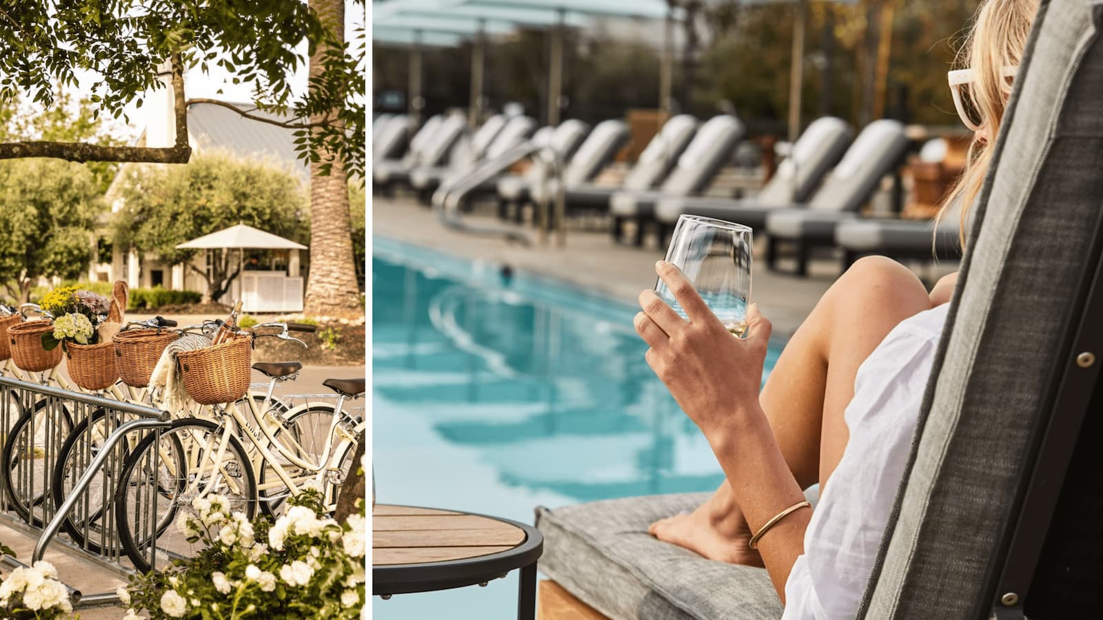 Bicycles and poolside relaxation at a resort