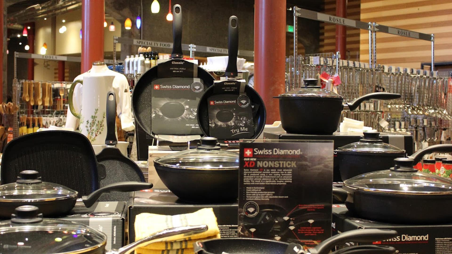 Swiss Diamond nonstick cookware display in store