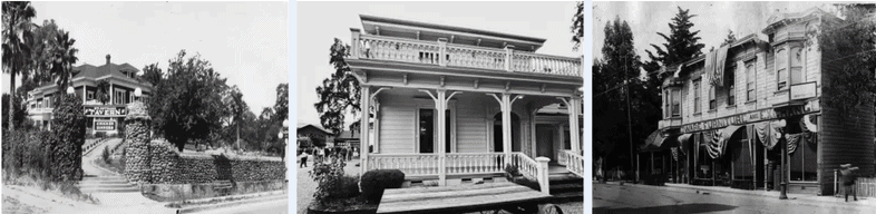 Three historic black-and-white photographs of Victorian buildings