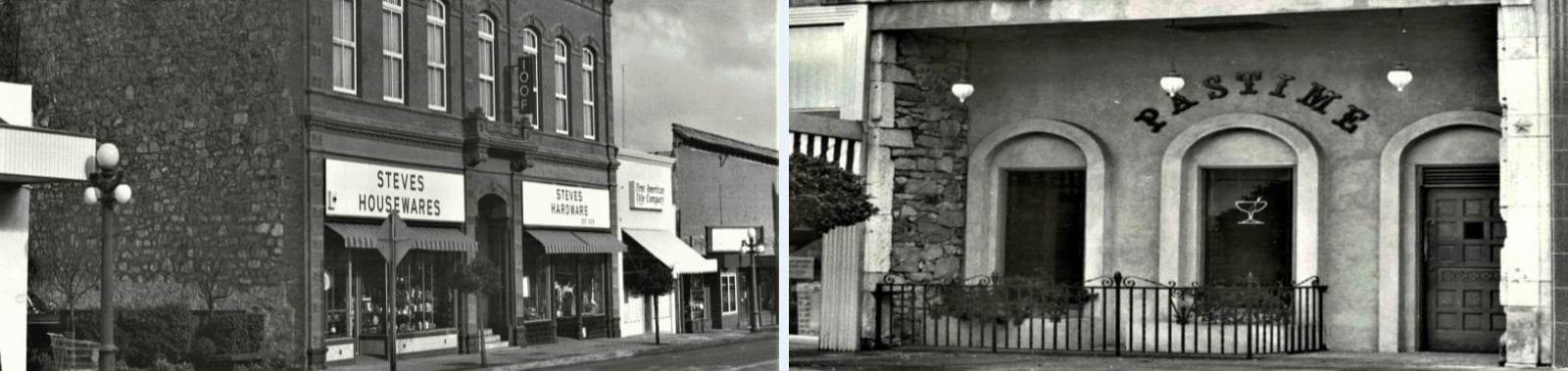 Historic storefronts for Steves Housewares and Pastime bar
