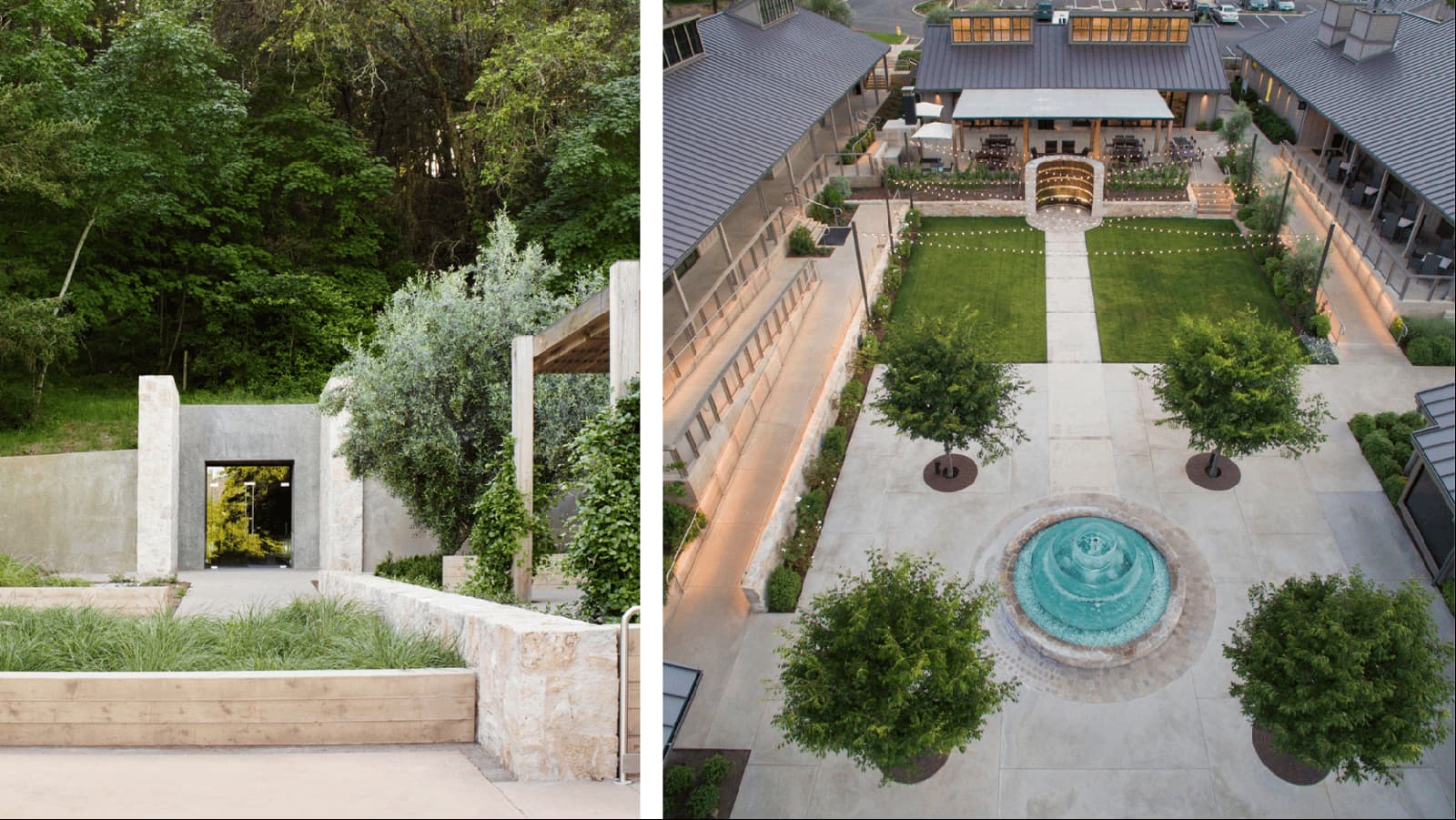 Elegant garden paths and a resort courtyard