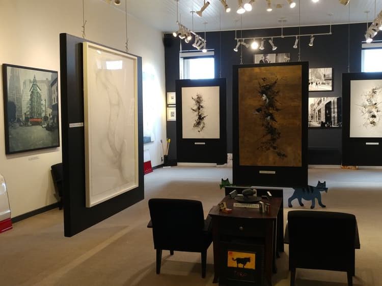 Contemporary art displayed in modern gallery interior