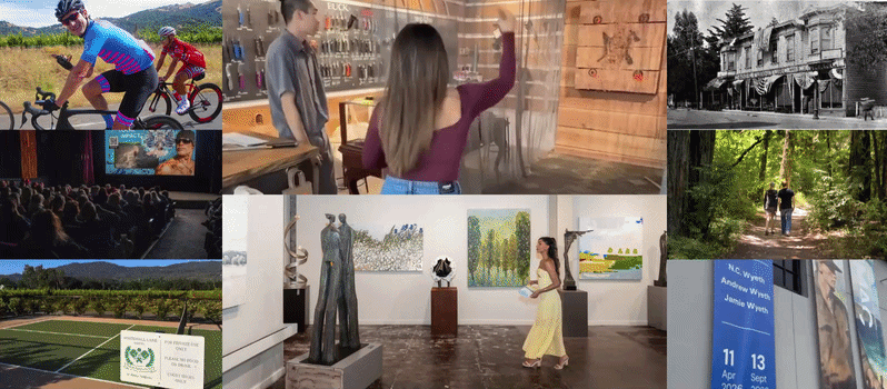 Collage of outdoor activities, art, and local attractions