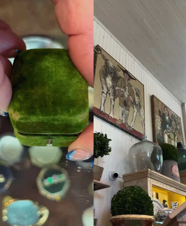 Green glass marble held between fingers indoors