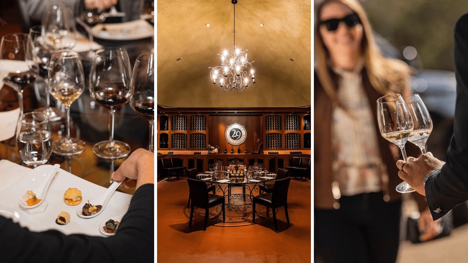 Wine tasting with food and elegant winery interior