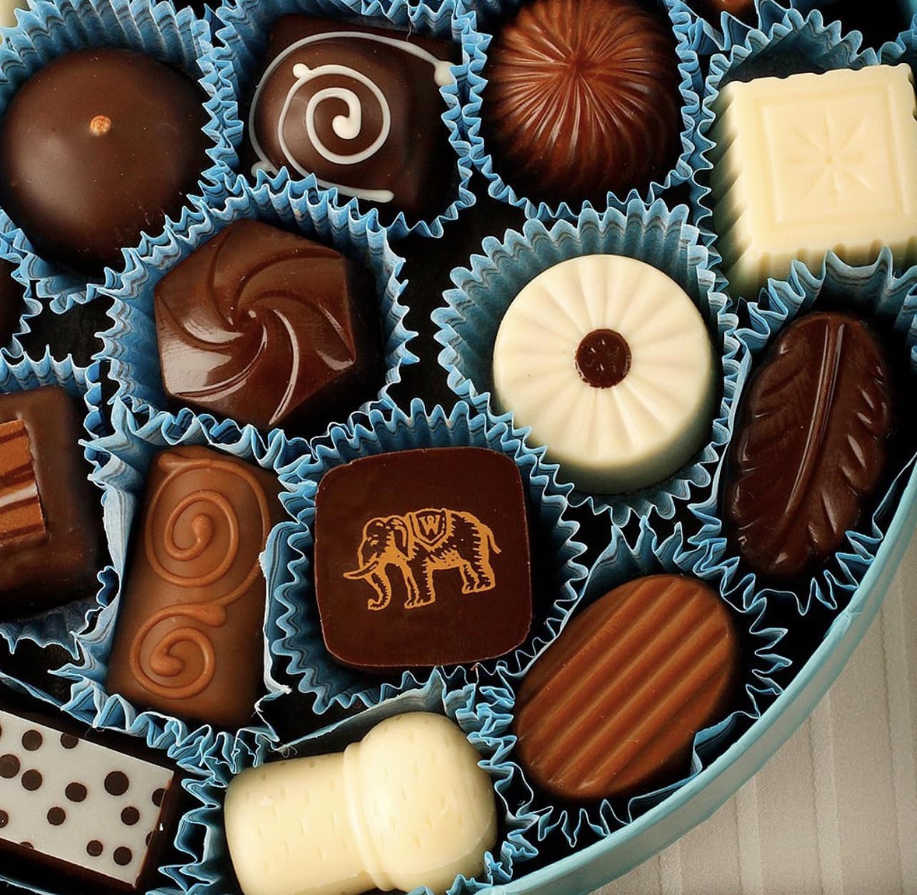 Assorted chocolates in a round box